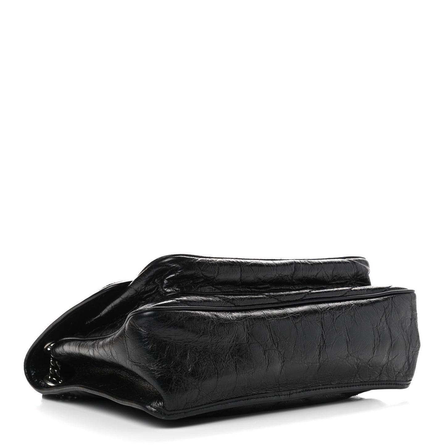 Crinkled Calfskin Matelasse Monogram Large Niki Chain Satchel Black