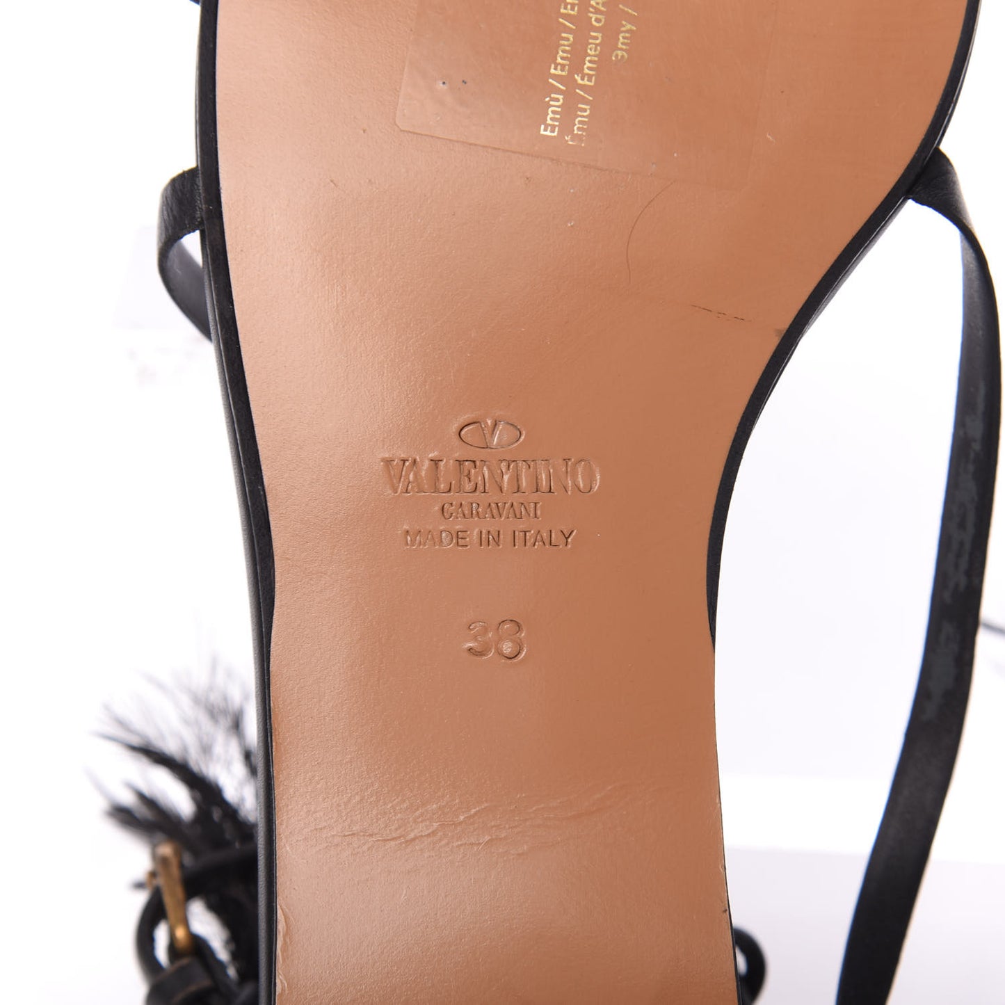 Nappa Feather Flat Sandals 38 Black