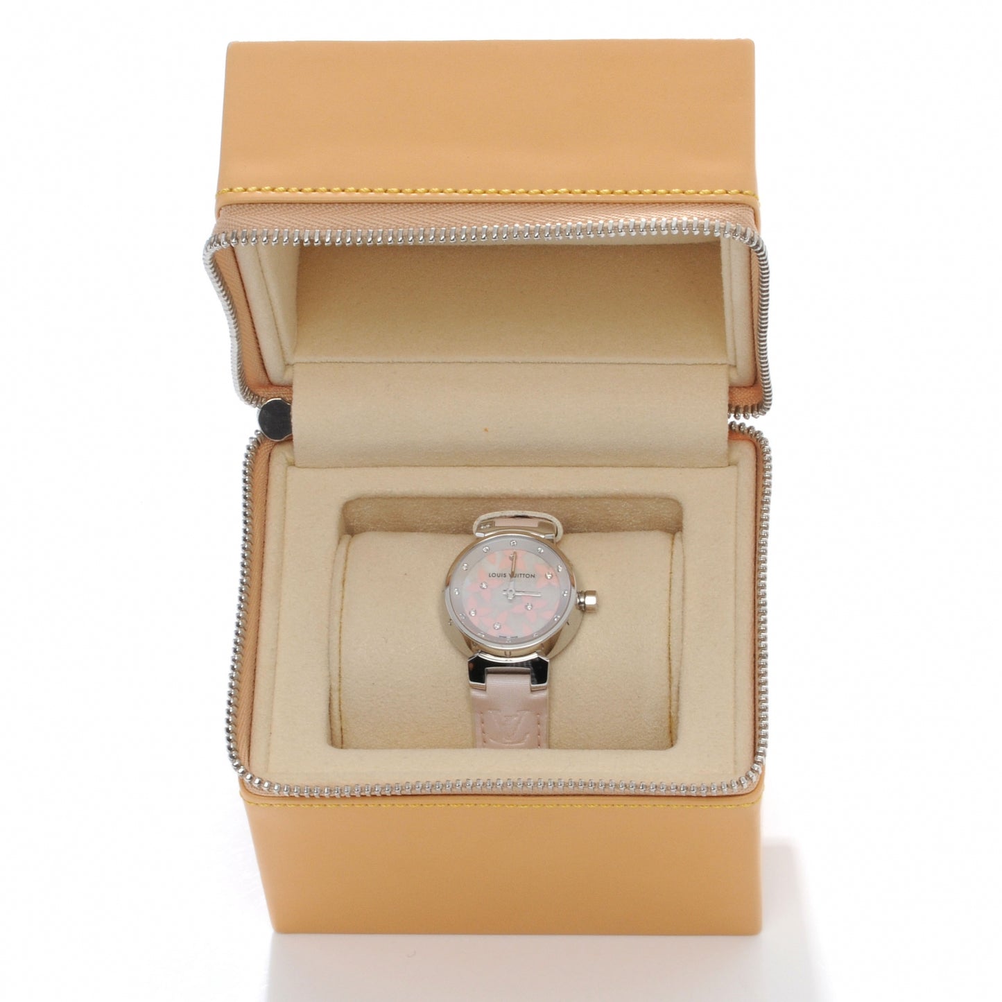 Stainless Steel Douceur Diamond Mother of Pearl 28mm Tambour Lovely Quartz Watch Pink