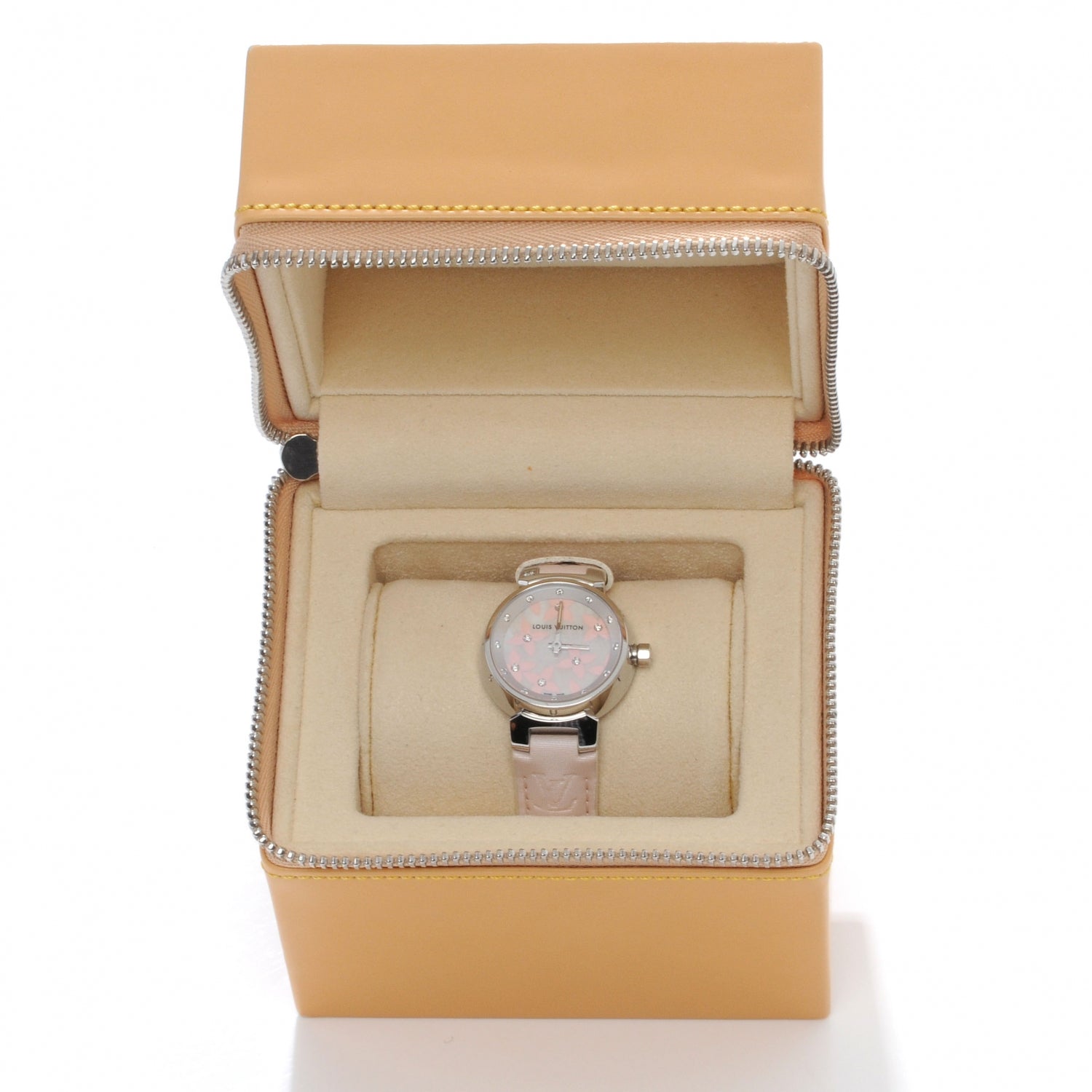 Louis Vuitton Stainless Steel Douceur Diamond Mother of Pearl 28mm Tambour Lovely Quartz Watch Pink 3 of 8