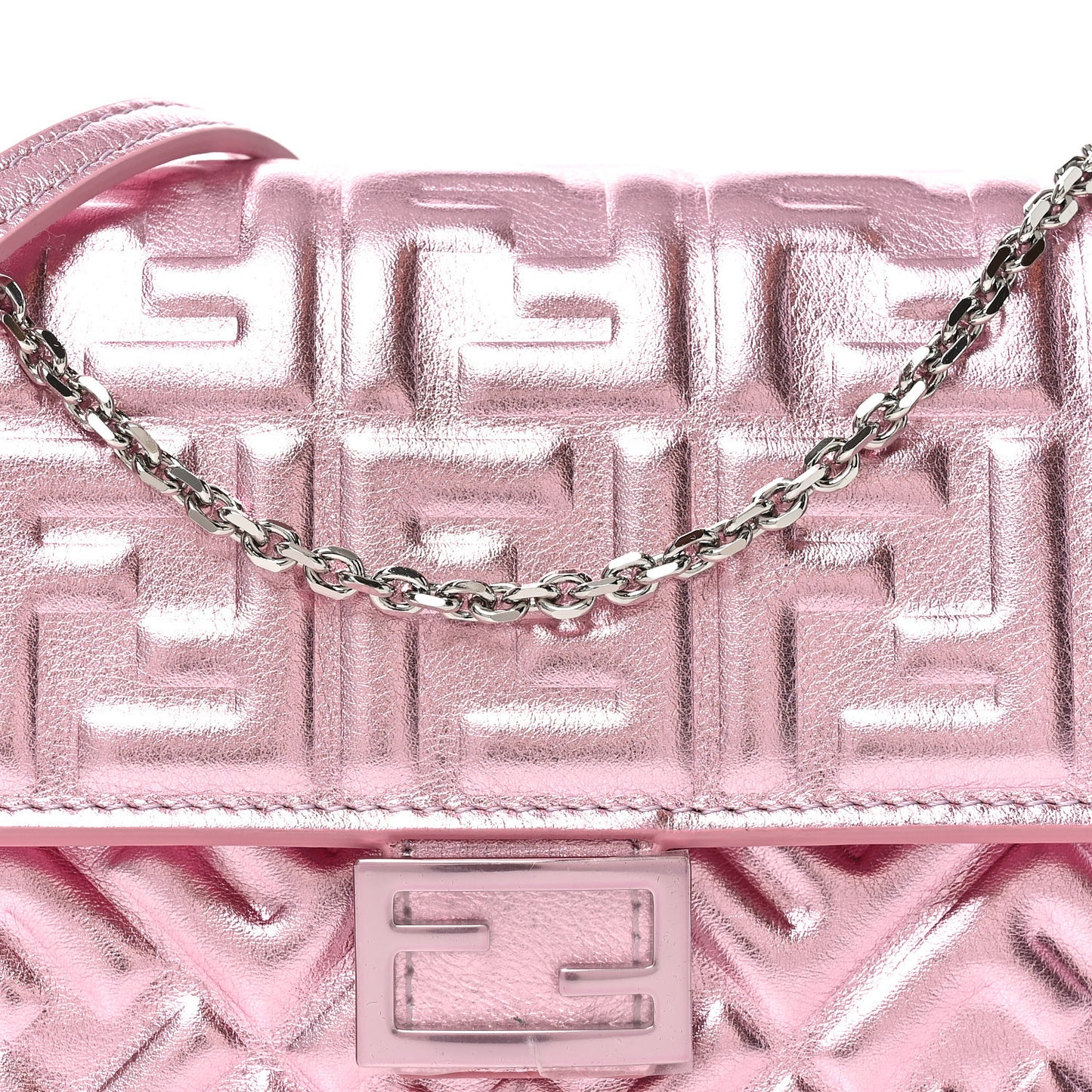 Metallic Nappa Matisse FF Embossed Wallet On Chain Rosa