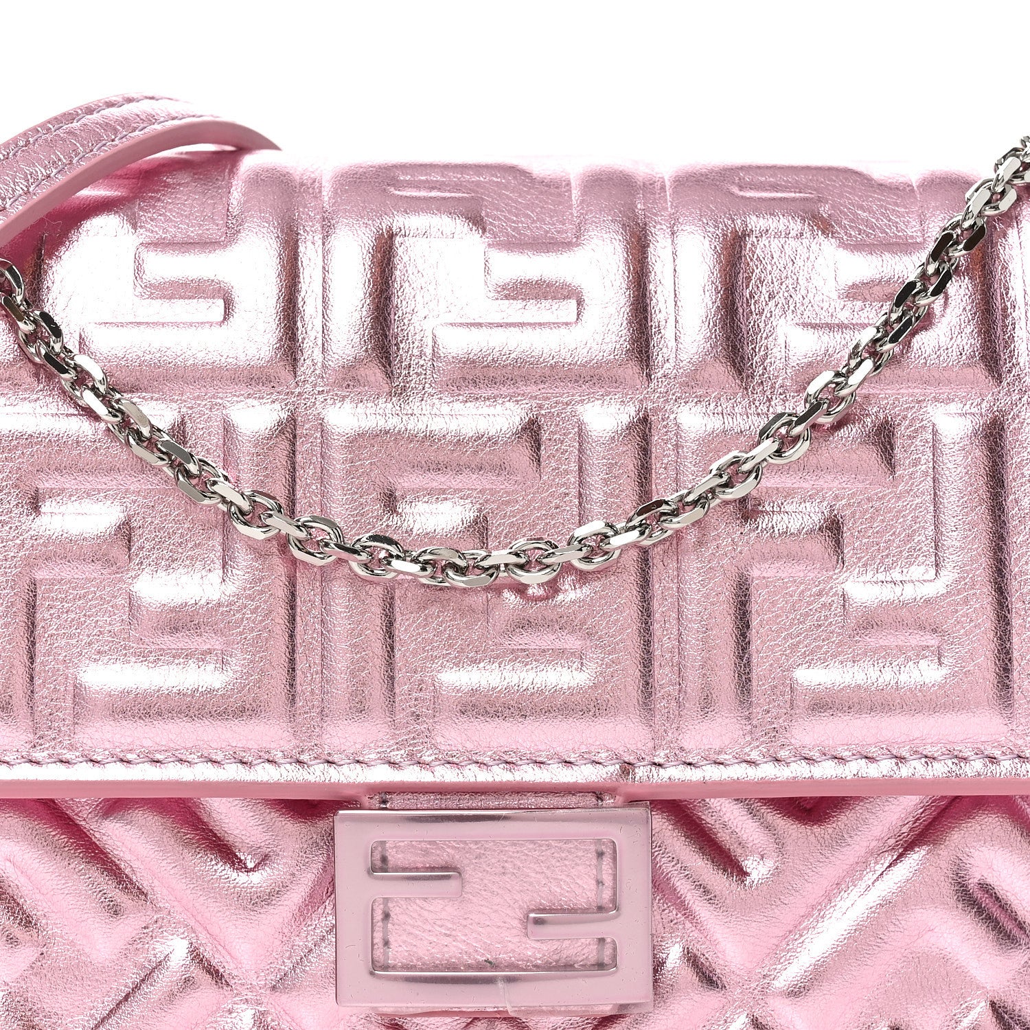Fendi Metallic Nappa Matisse FF Embossed Wallet On Chain Rosa 8 of 10