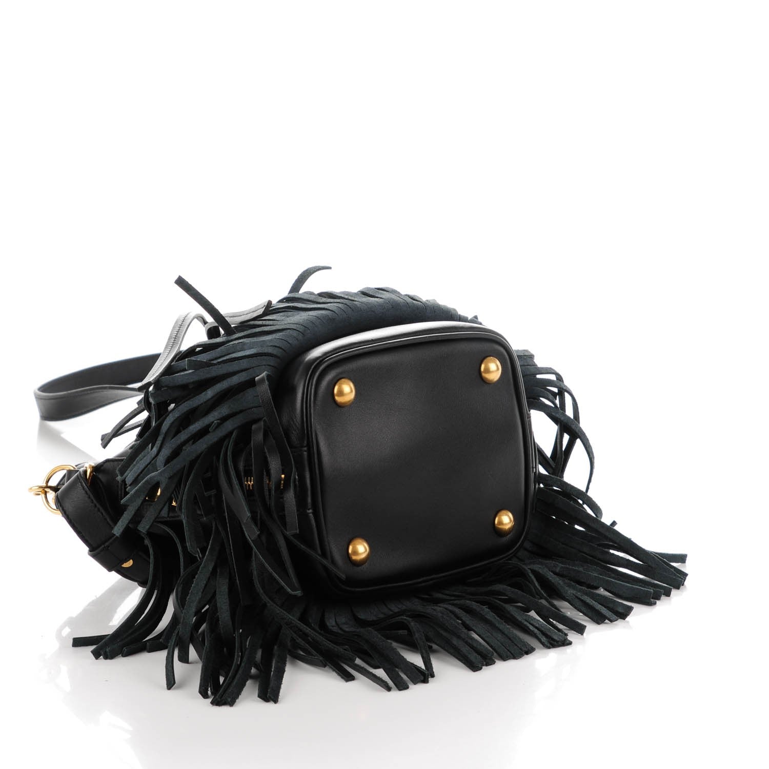 Saint Laurent Calfskin Small Emmanuelle Fringe Bucket Bag Black 4 of 7