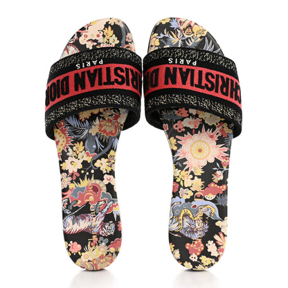 Christian Dior Canvas Toile de Jouy Pop Embroidered Dway Flat Slide Sandals 36.5 Black Multicolor 2 of 10