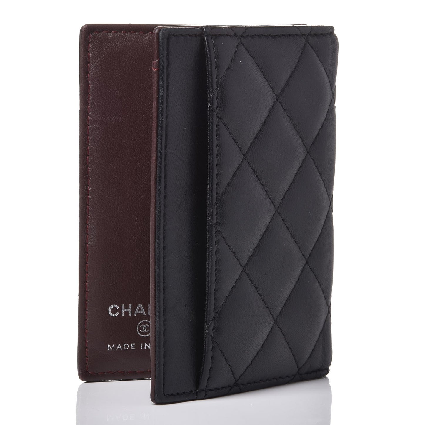 Lambskin Quilted Card Holder Wallet Black