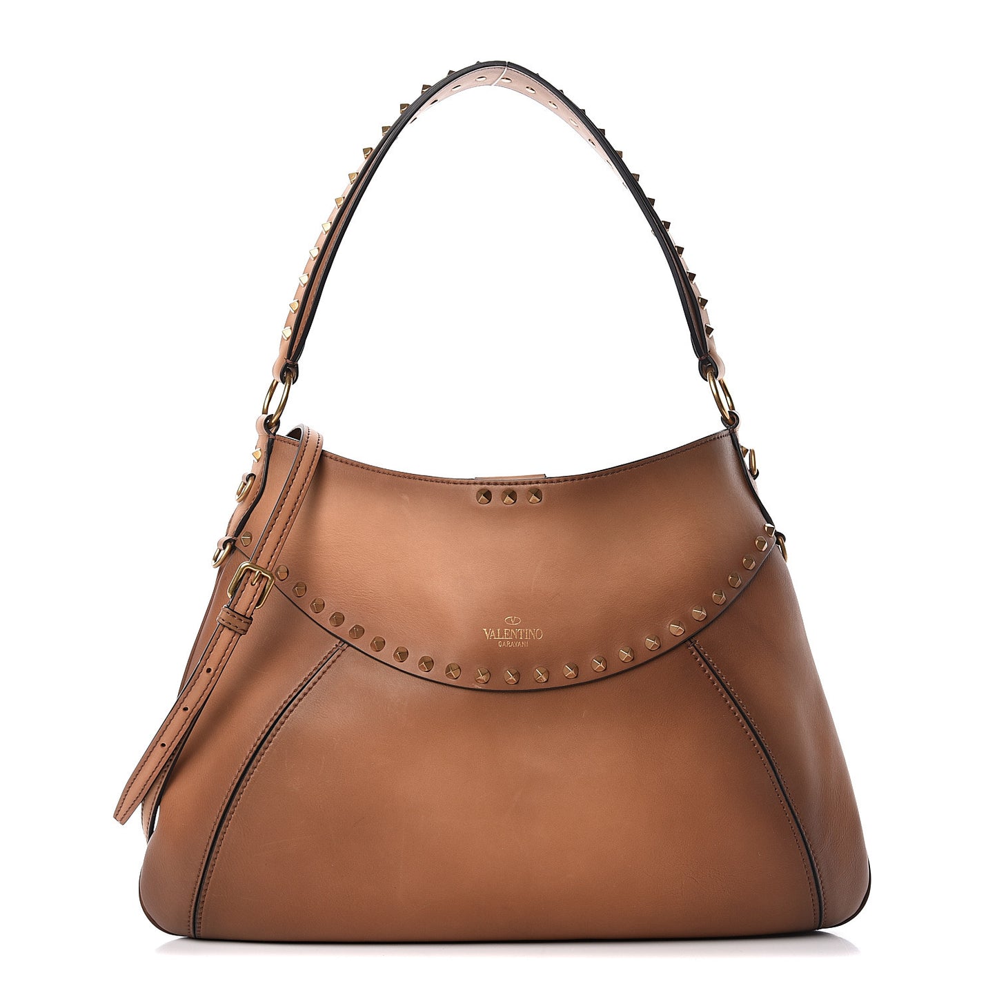 Buffed Calfskin Medium Twinkle Studs Hobo Camel