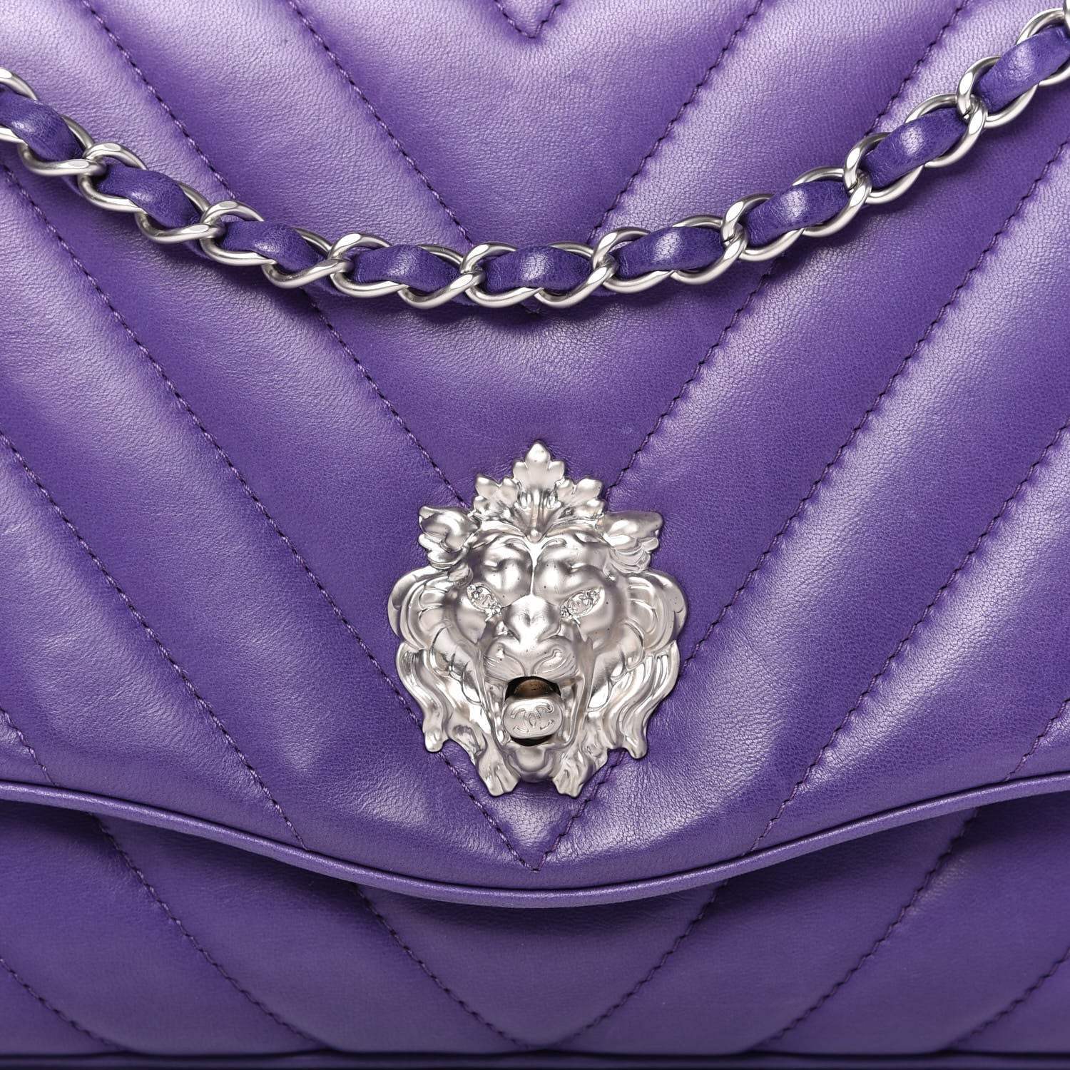 Chanel Lambskin Chevron Jumbo Leo Lion Flap Violet Fonce 10 of 10
