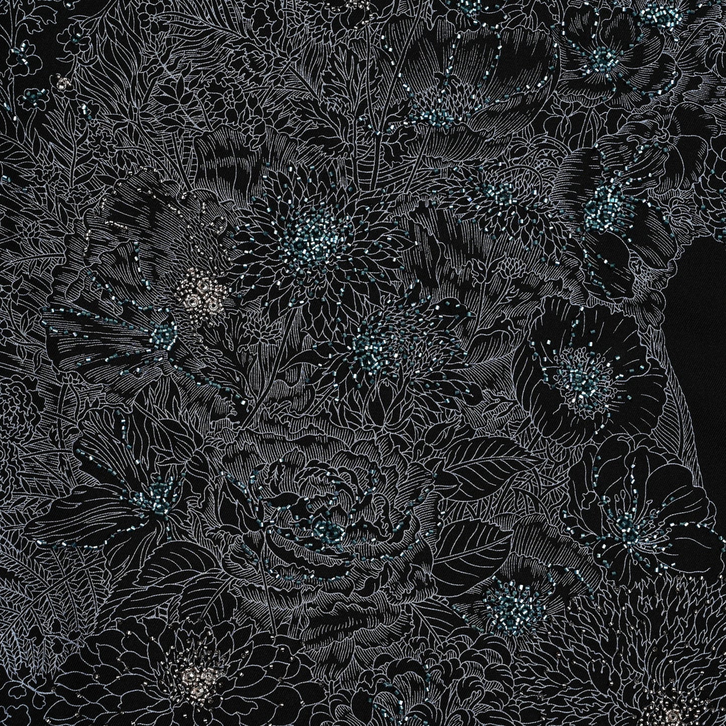 Silk Embroidered Robe Legere Scarf 90 Black Bleu
