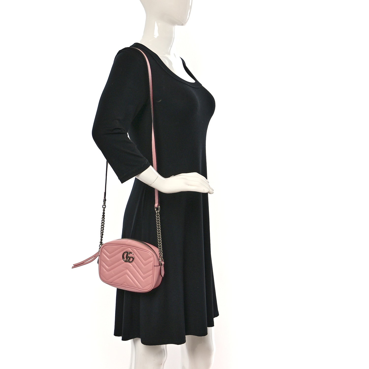 Gucci Calfskin Matelasse Mini GG Marmont Chain Shoulder Bag Wild Rose 2 of 11
