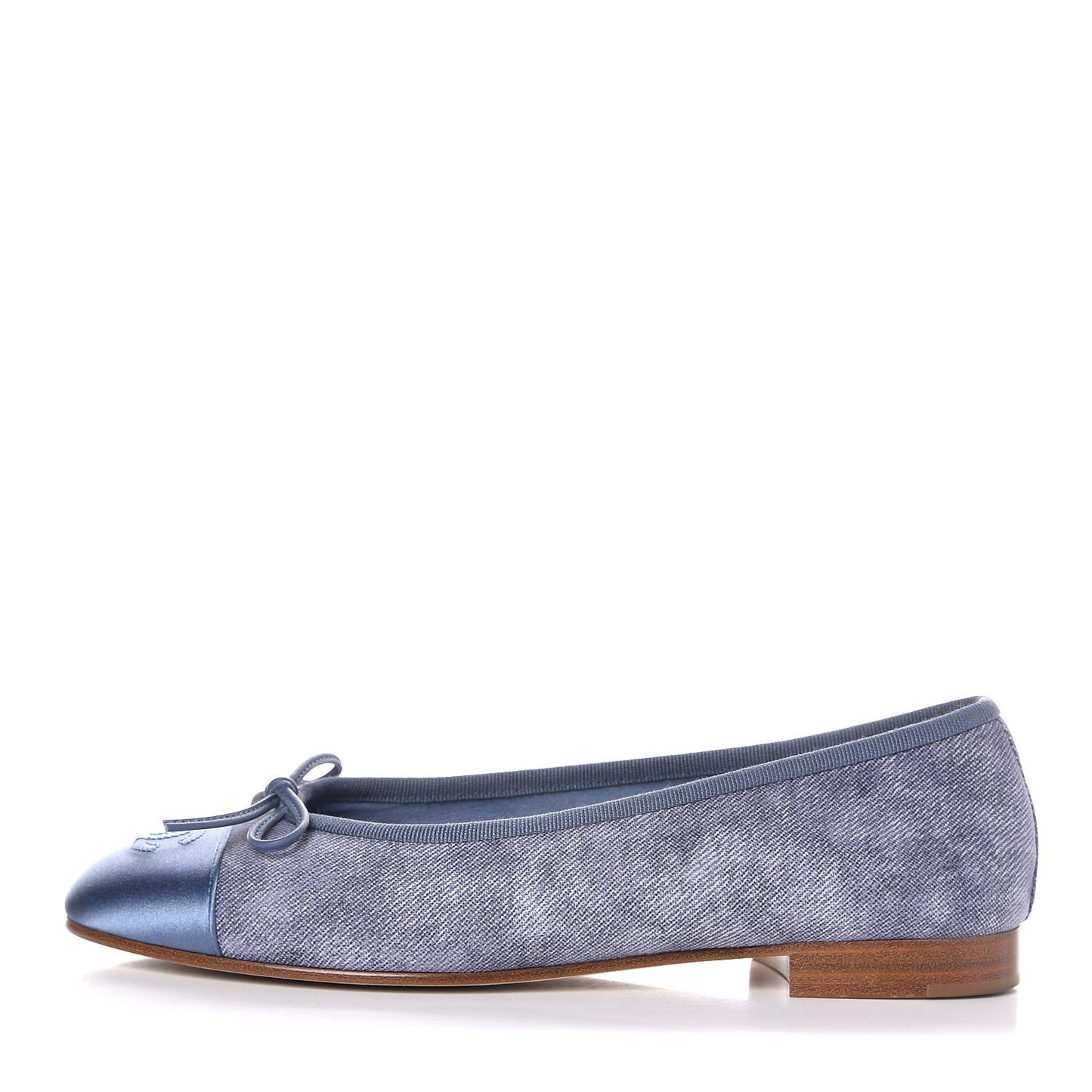 Satin Denim Goatskin CC Cap Toe Ballerina Flats 37.5 Blue