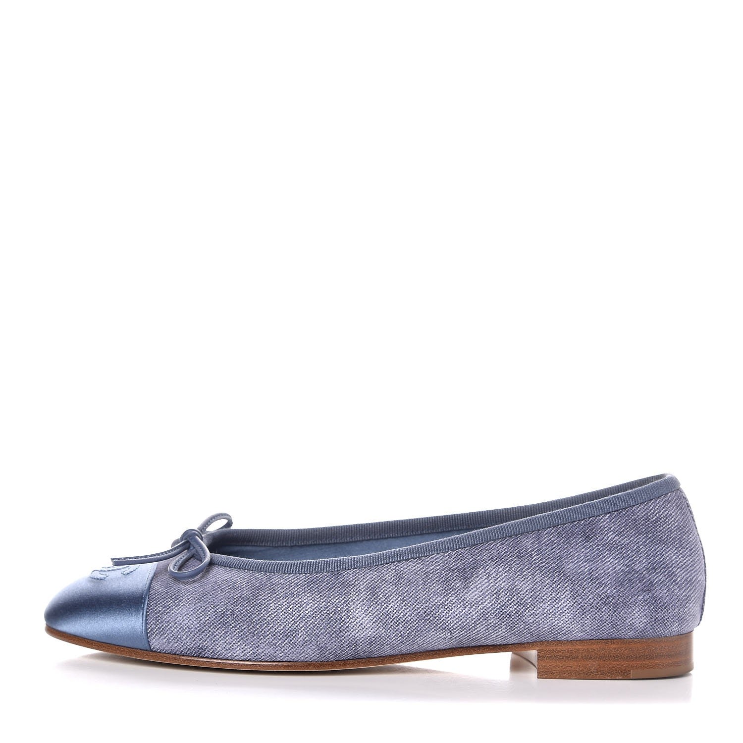 Chanel Satin Denim Goatskin CC Cap Toe Ballerina Flats 37.5 Blue 1 of 9