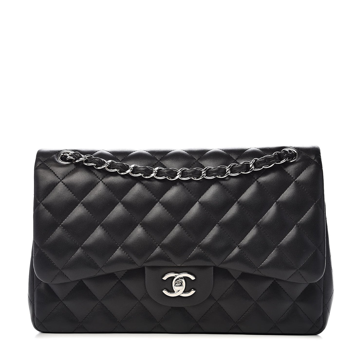 Lambskin Quilted Jumbo Double Flap Black