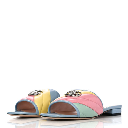 Gucci Nappa Matelasse Diagonal GG Marmont Flat Slide Sandals 37.5 Multicolor Pastel 5 of 12