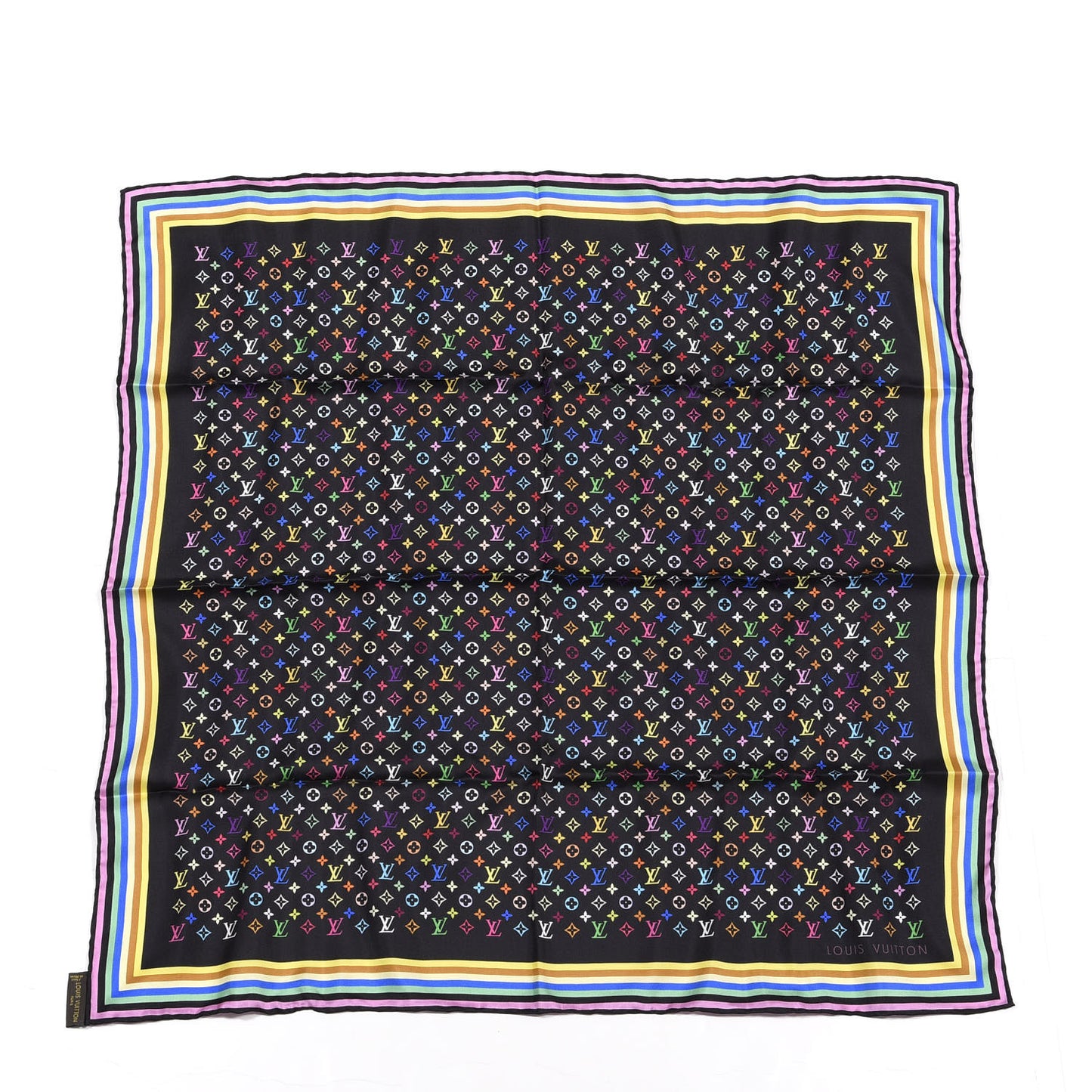 Silk Monogram Multicolor Square Scarf Black