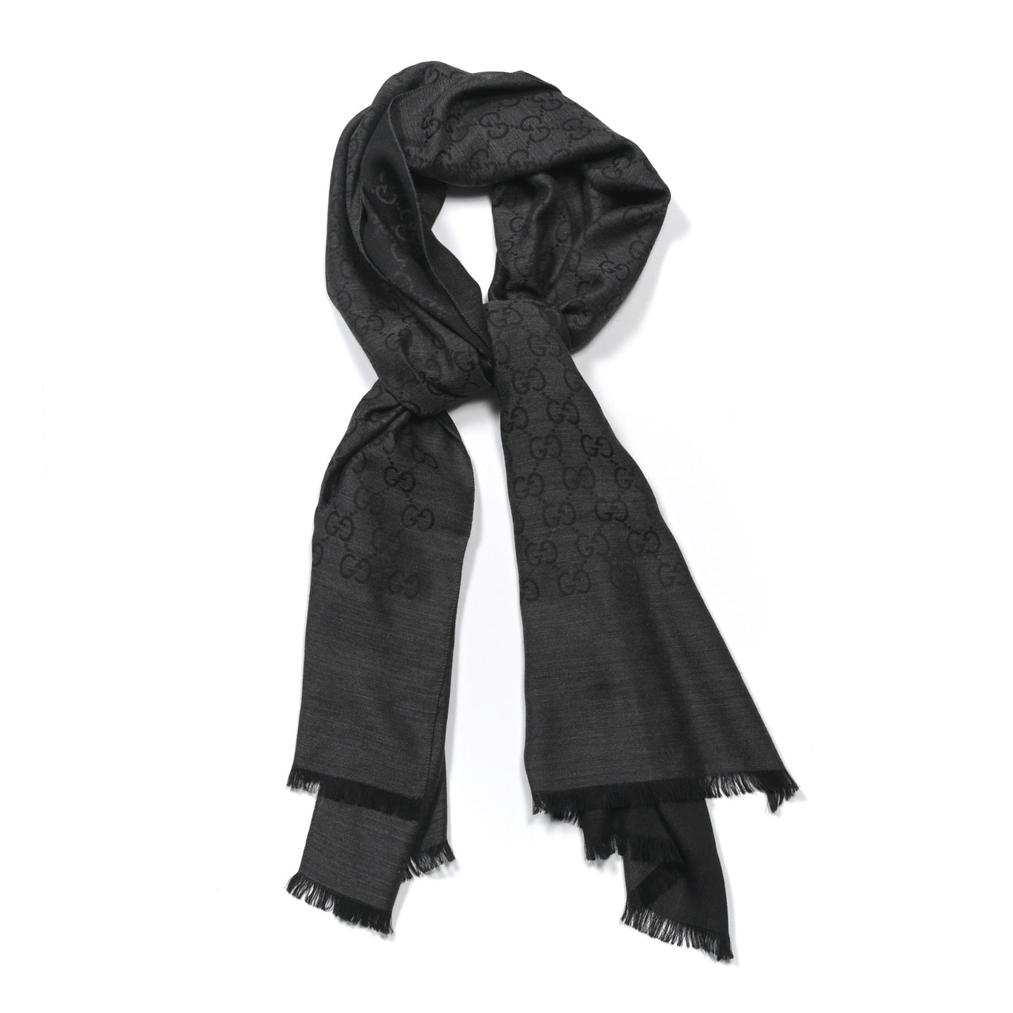 Wool Silk GG Monogram GGNat Scarf Black Anthracite