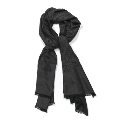 Gucci Wool Silk GG Monogram GGNat Scarf Black Anthracite 1 of 4