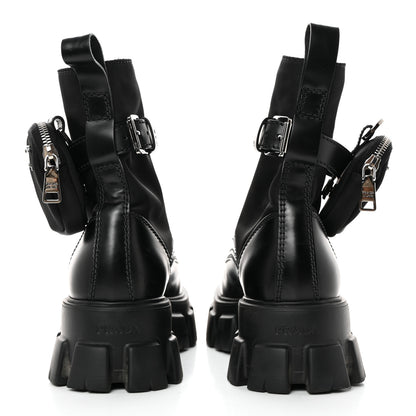 Prada Spazzolato Rois Re-Nylon Metal Triangle Logo Mens Monolith Pouch Pocket 60mm Combat Boots 7 Black 5 of 13