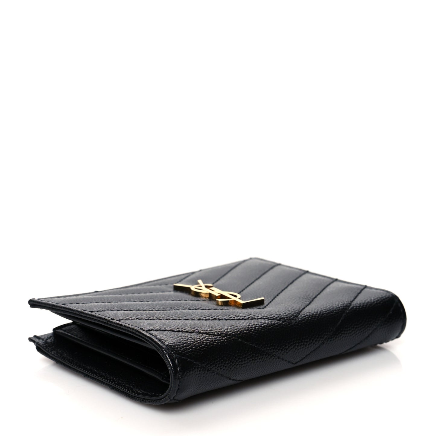 Grain De Poudre Matelasse Chevron Monogram Zipped Two-Part Wallet Black