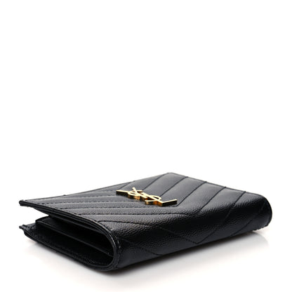 Saint Laurent Grain De Poudre Matelasse Chevron Monogram Zipped Two-Part Wallet Black 4 of 8