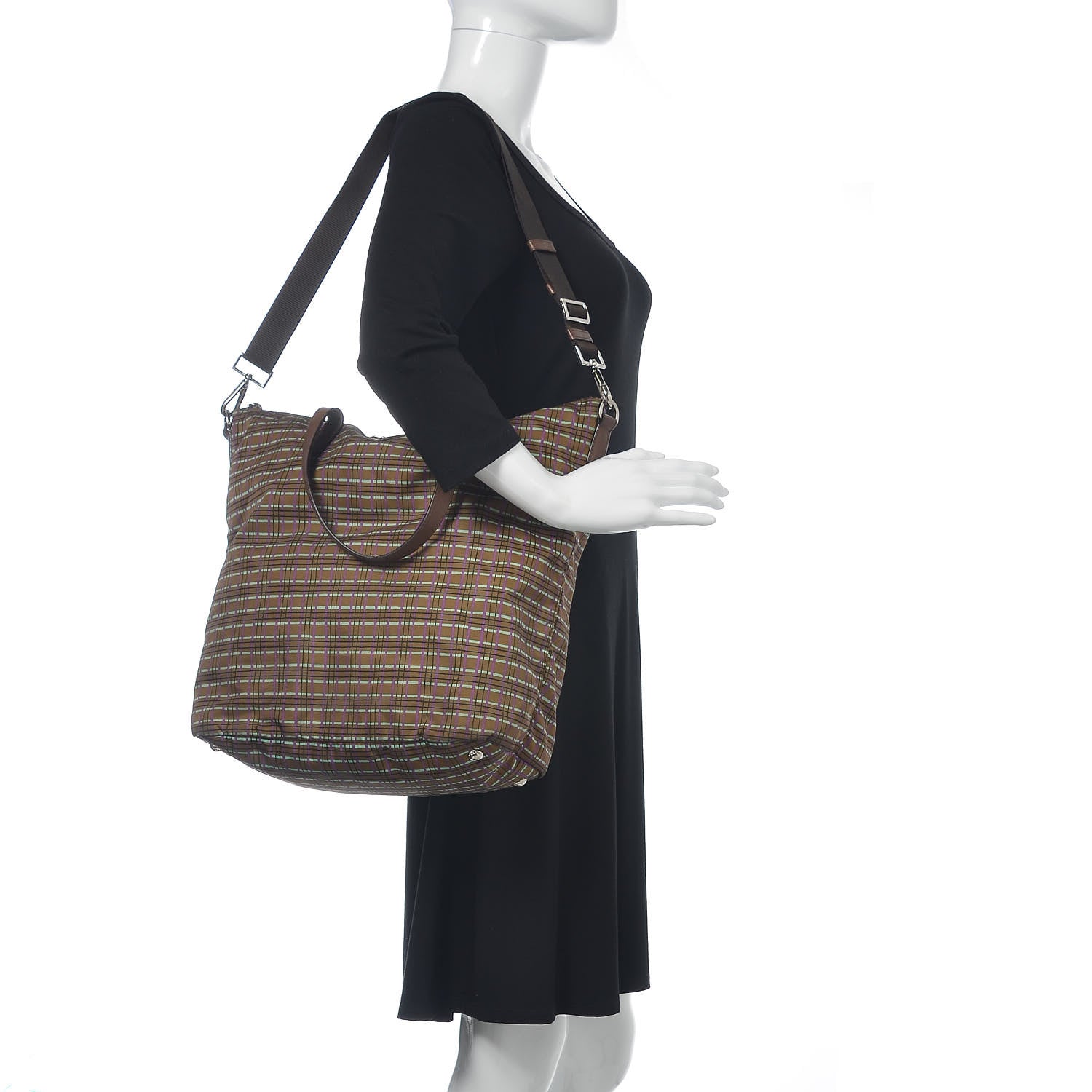 Prada Tessuto Stampato Nylon Saffiano Check Print Tote Viola 2 of 15