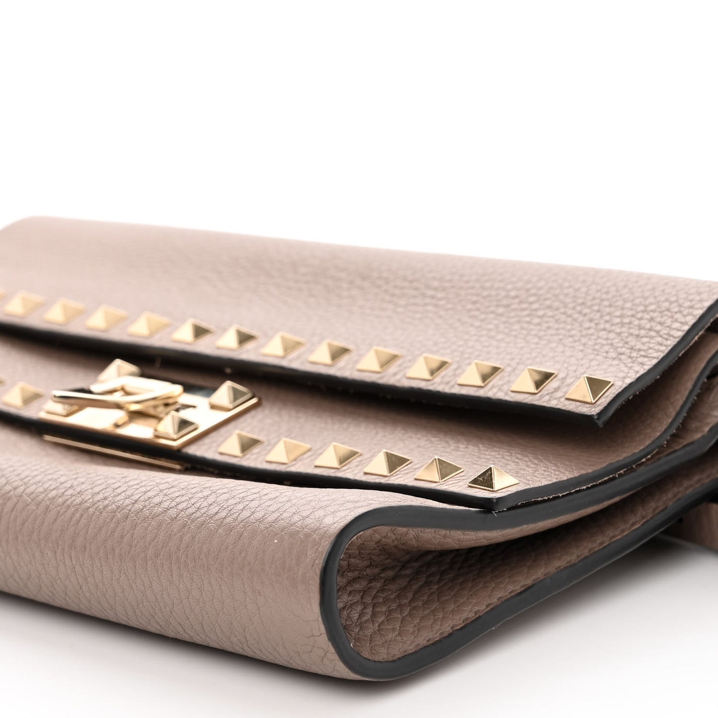 Grainy Calfskin Rockstud Double Flap Crossbody Bag Poudre