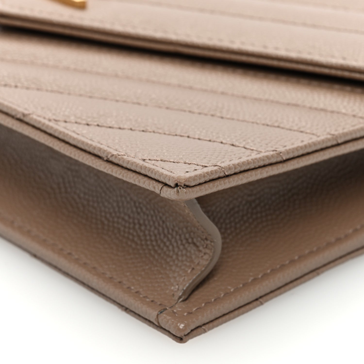 Saint Laurent Grain De Poudre Matelasse Chevron Monogram Envelope Chain Wallet Taupe 9 of 10
