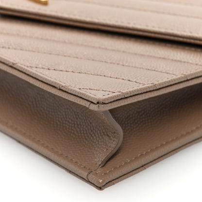 Saint Laurent Grain De Poudre Matelasse Chevron Monogram Envelope Chain Wallet Taupe 9 of 10