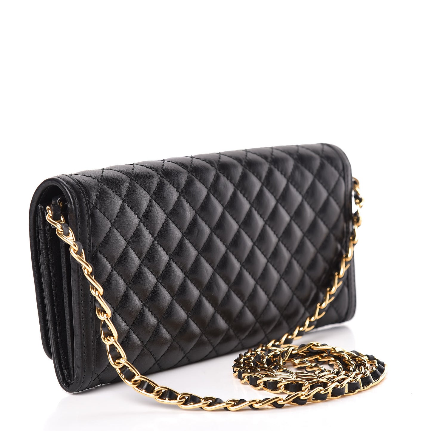 Soft Calfskin Quilted Chain Wallet Black