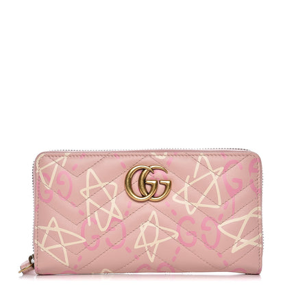 Gucci Calfskin Matelasse GucciGhost GG Marmont Zip Around Wallet Perfect Pink Rosa Ivory 1 of 8