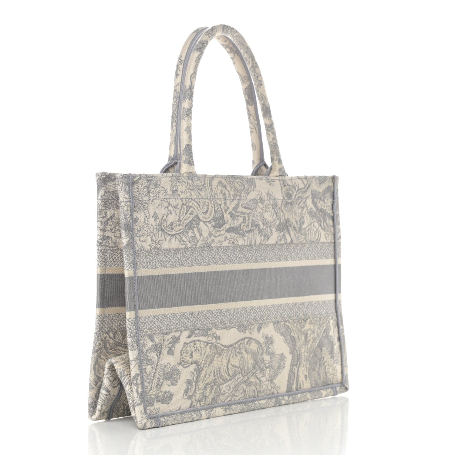 Christian Dior Canvas Embroidered Medium Dioriviera Toile De Jouy Book Tote Gray 3 of 11