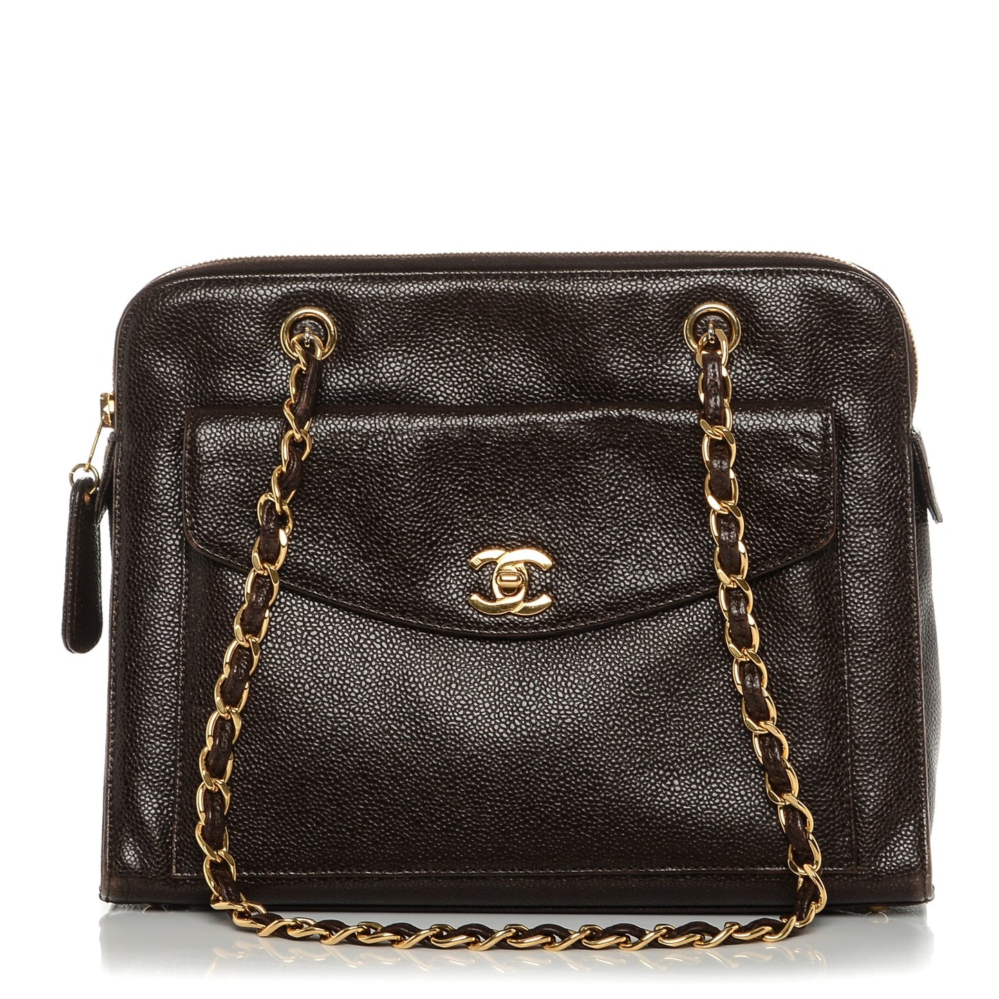 Caviar Flap Shoulder Bag Brown