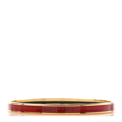 Hermes Enamel Printed Extra Narrow Plain Bracelet 62 Rouge H 1 of 5
