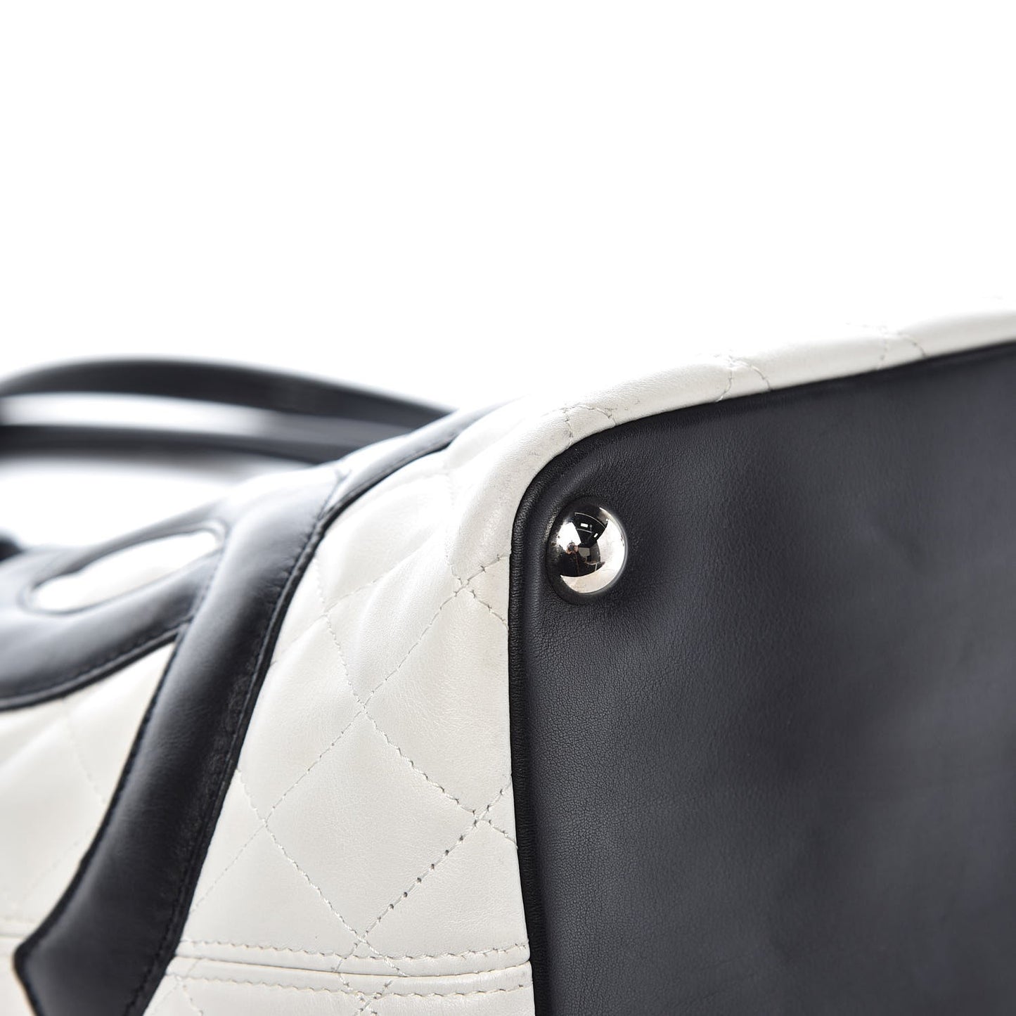 Calfskin Quilted Large Cambon Tote White Black