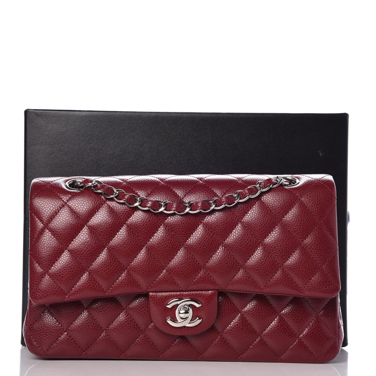 Caviar Quilted Medium Double Flap Red