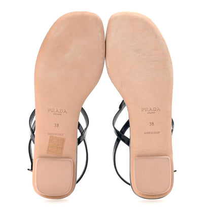 Prada Vernice Metal Triangle Logo Slingback Flat Thong Sandals 38 Navy 6 of 8