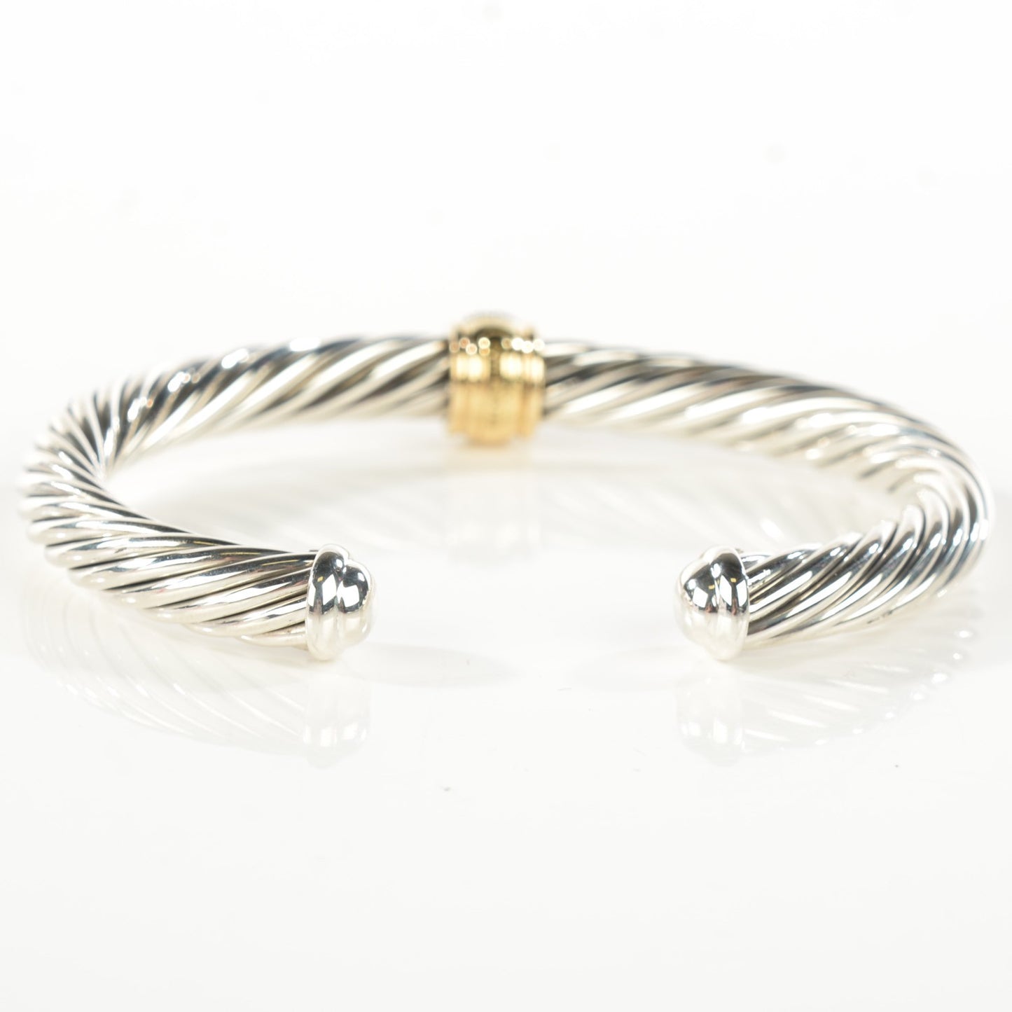 Sterling Silver 18K Yellow Gold Diamond Pave 7mm Cable Classics Bracelet