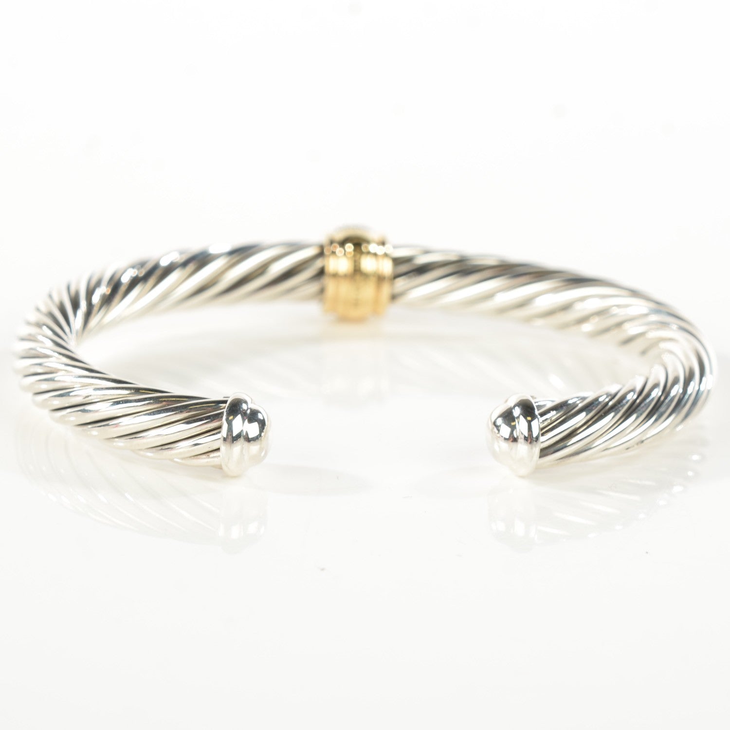 David Yurman Sterling Silver 18K Yellow Gold Diamond Pave 7mm Cable Classics Bracelet 3 of 5