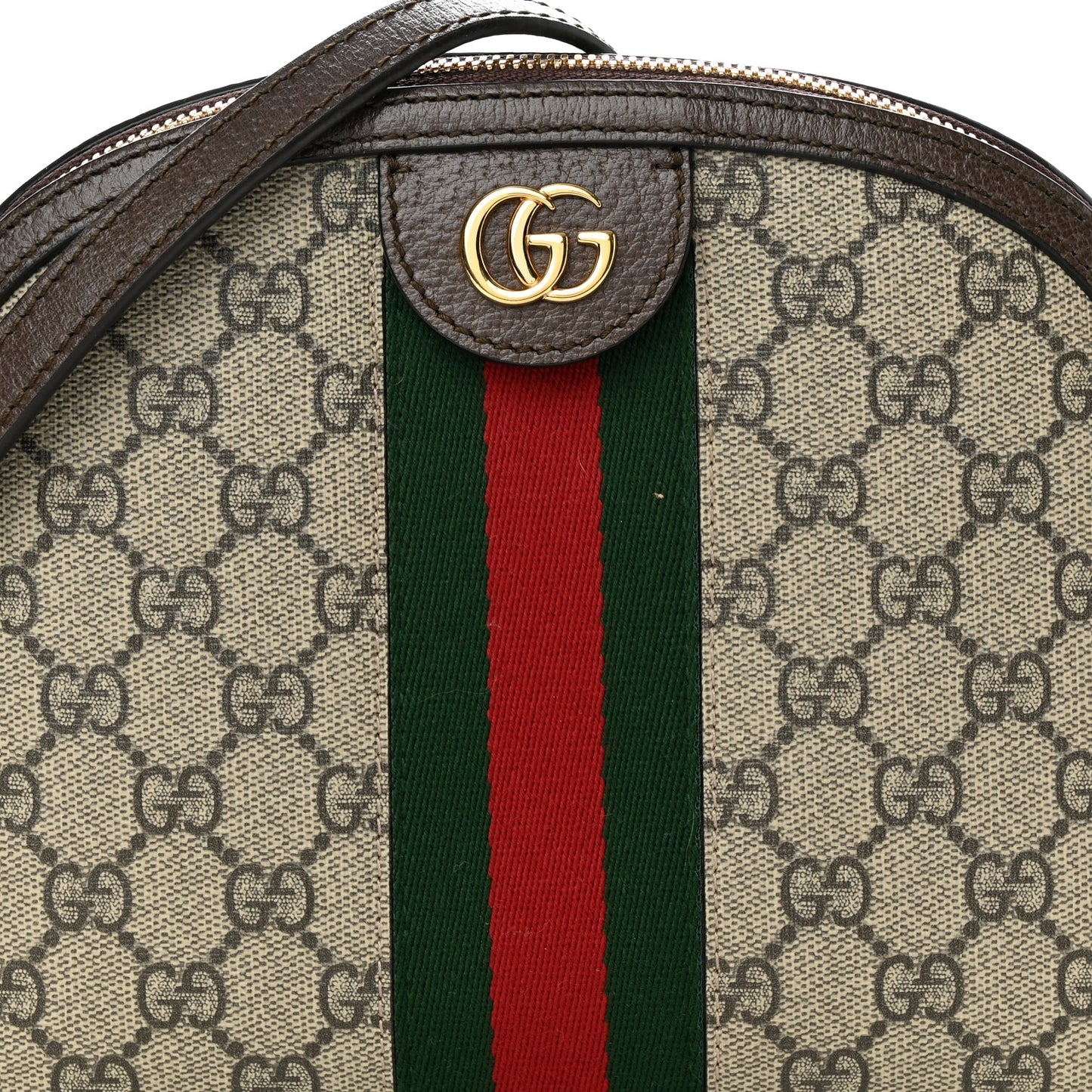 GG Supreme Monogram Textured Dollar Calfskin Web Small Ophidia Dome Shoulder Bag Beige Ebony New Acero