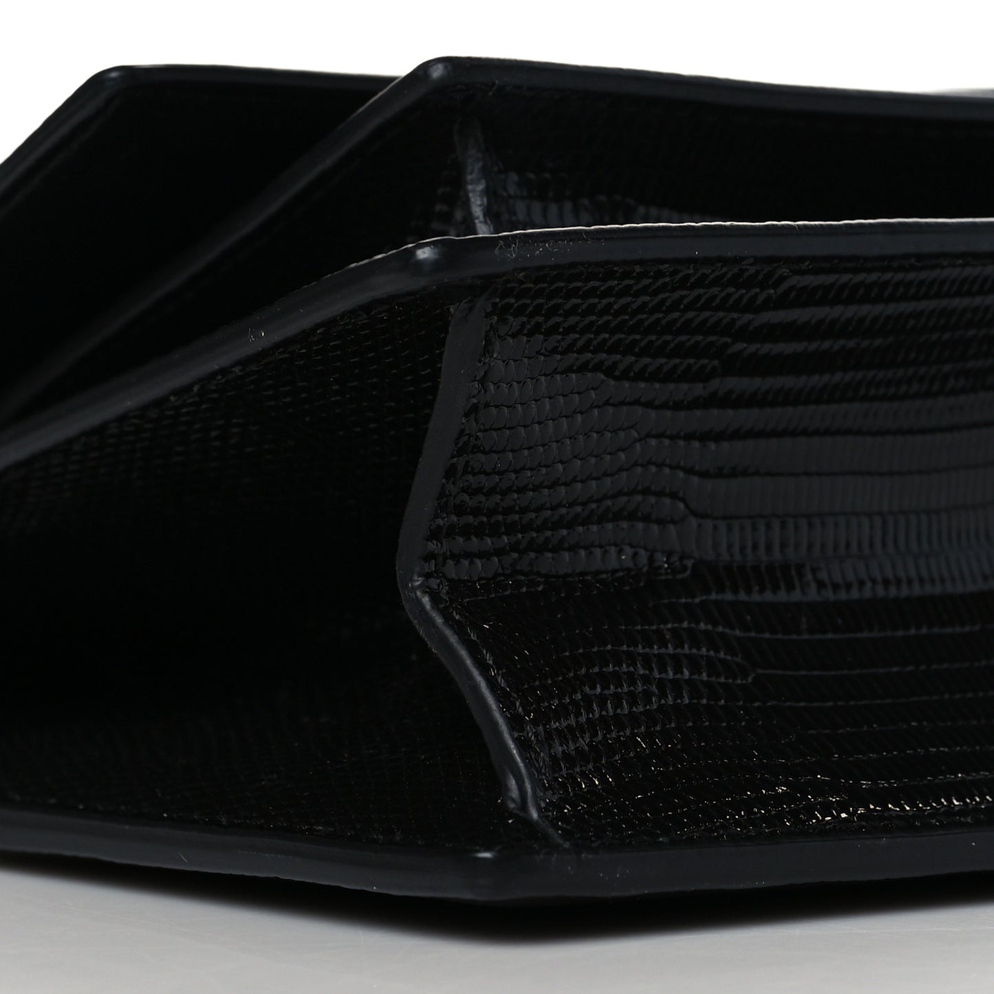 Patent Calfskin Lizard Embossed XS Sharp Top Handle Bag Black