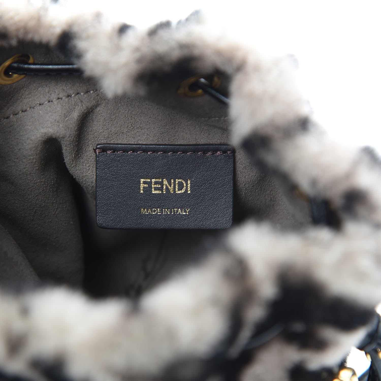 Fendi Shearling F is Fendi Macro FF 1974 Diagonal Mini Mon Tresor Bucket Bag Dove Black 6 of 13