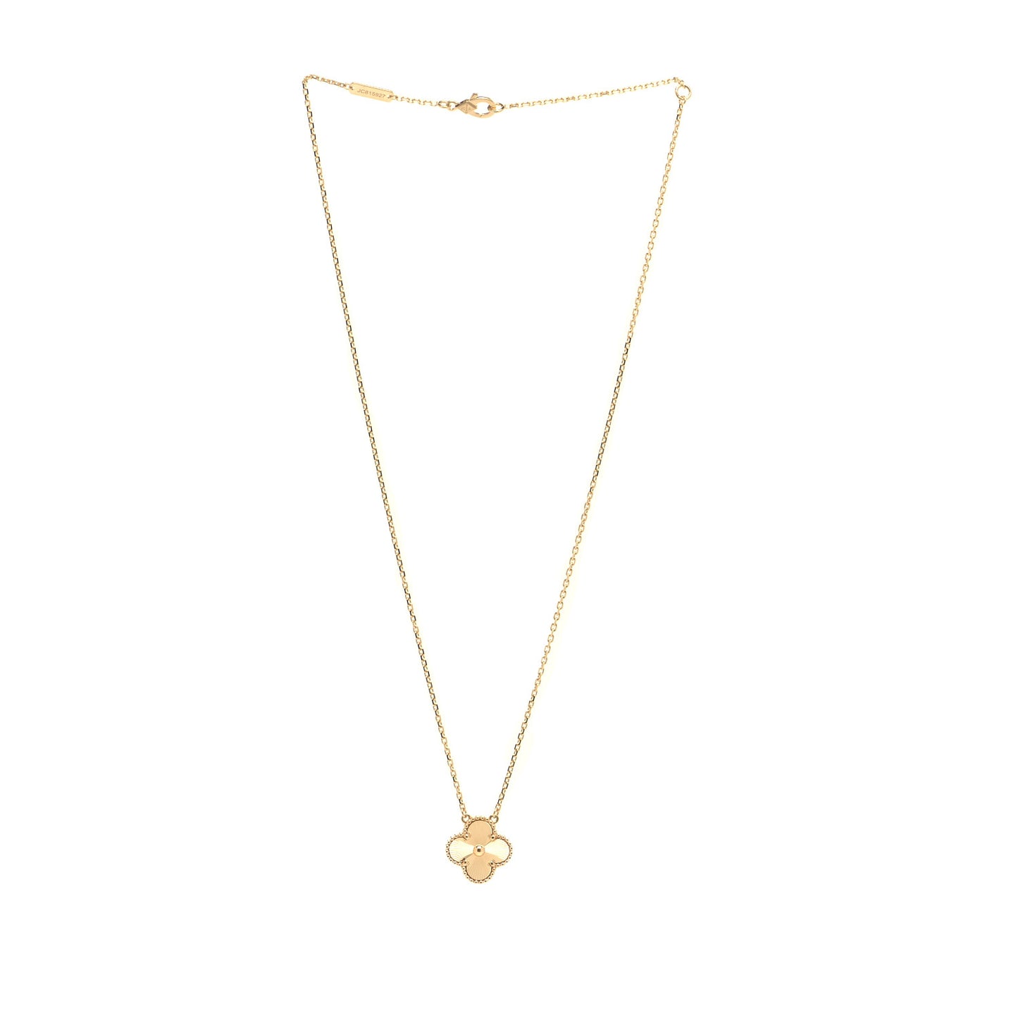 18K Yellow Gold Guilloche Vintage Alhambra Pendant Necklace