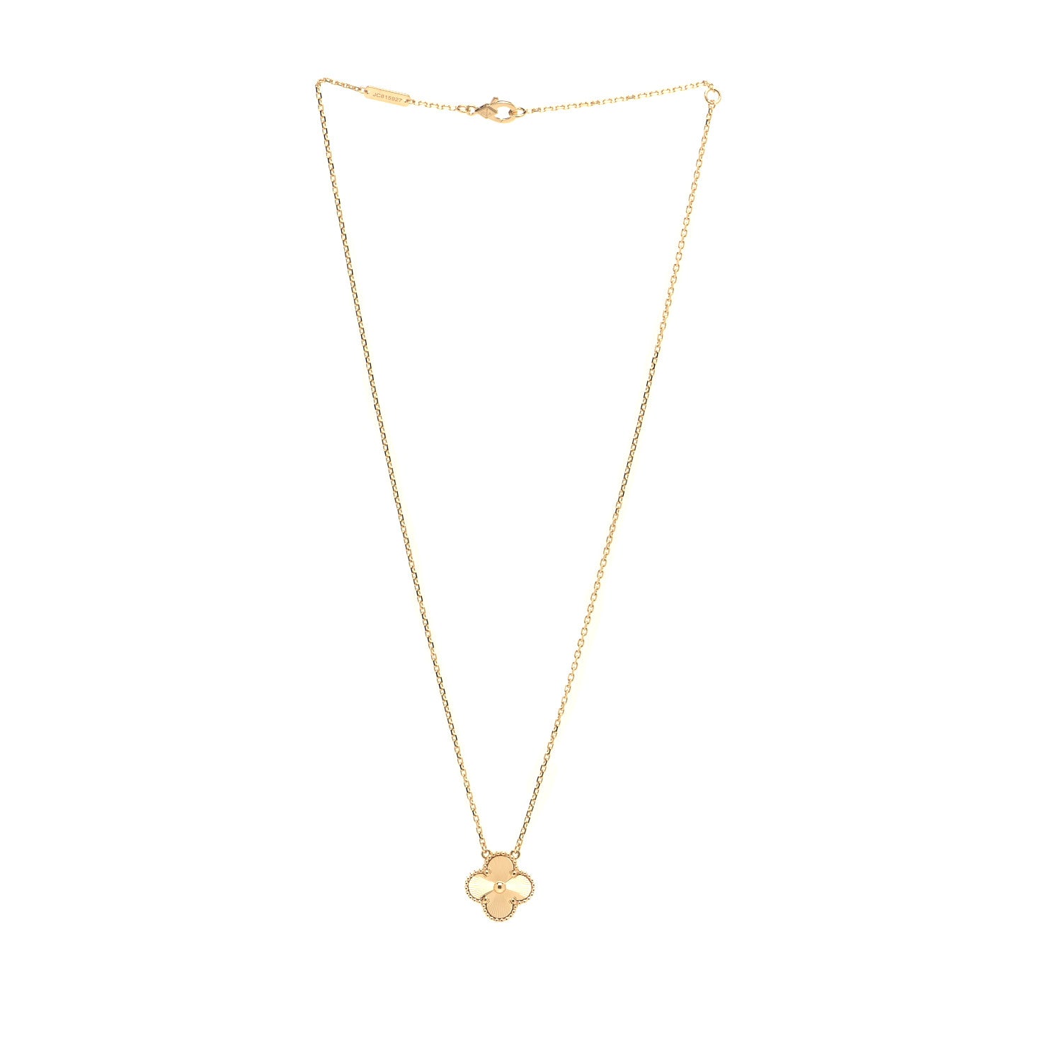 Van Cleef & Arpels 18K Yellow Gold Guilloche Vintage Alhambra Pendant Necklace 3 of 6