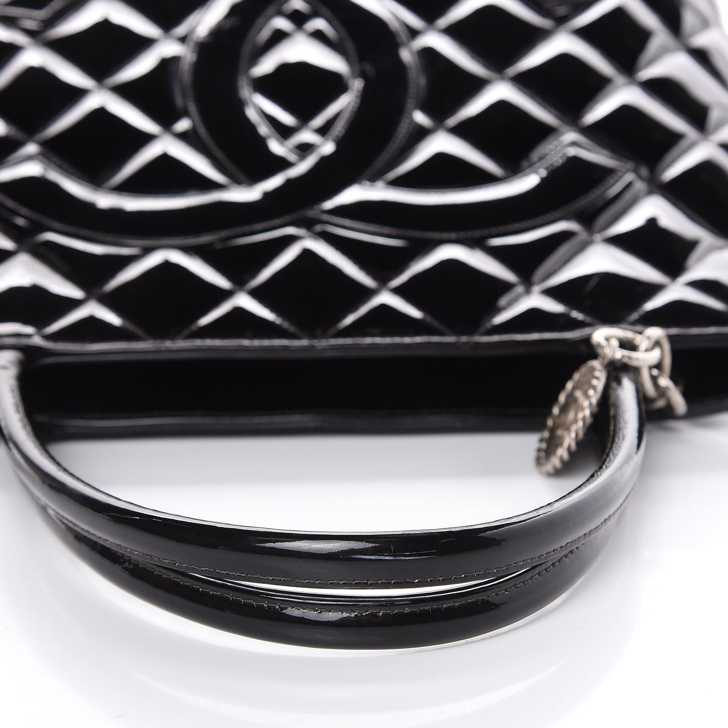 Patent Quilted Medallion Tote Black