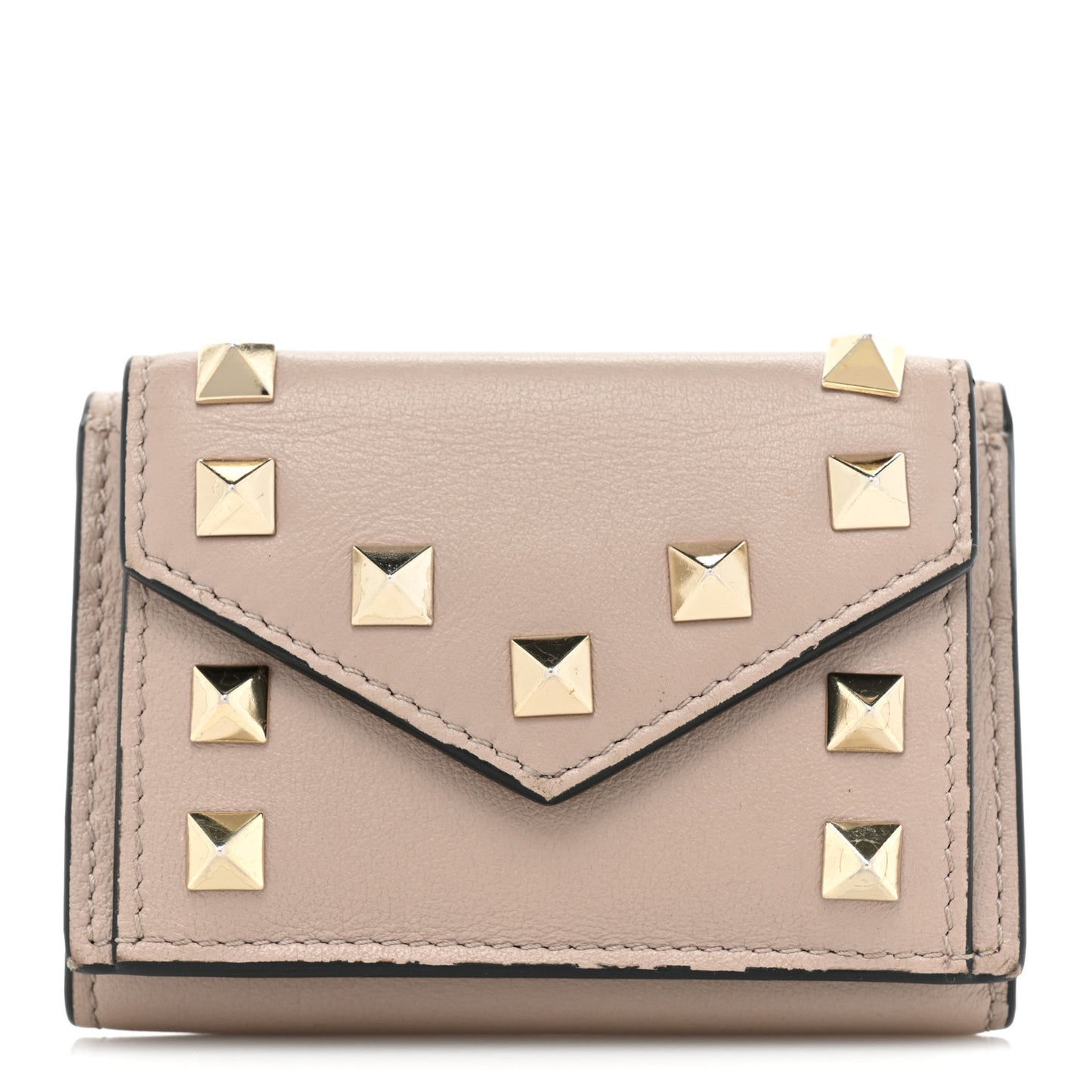 Calfskin Small Tri-Fold Rockstud Wallet Poudre