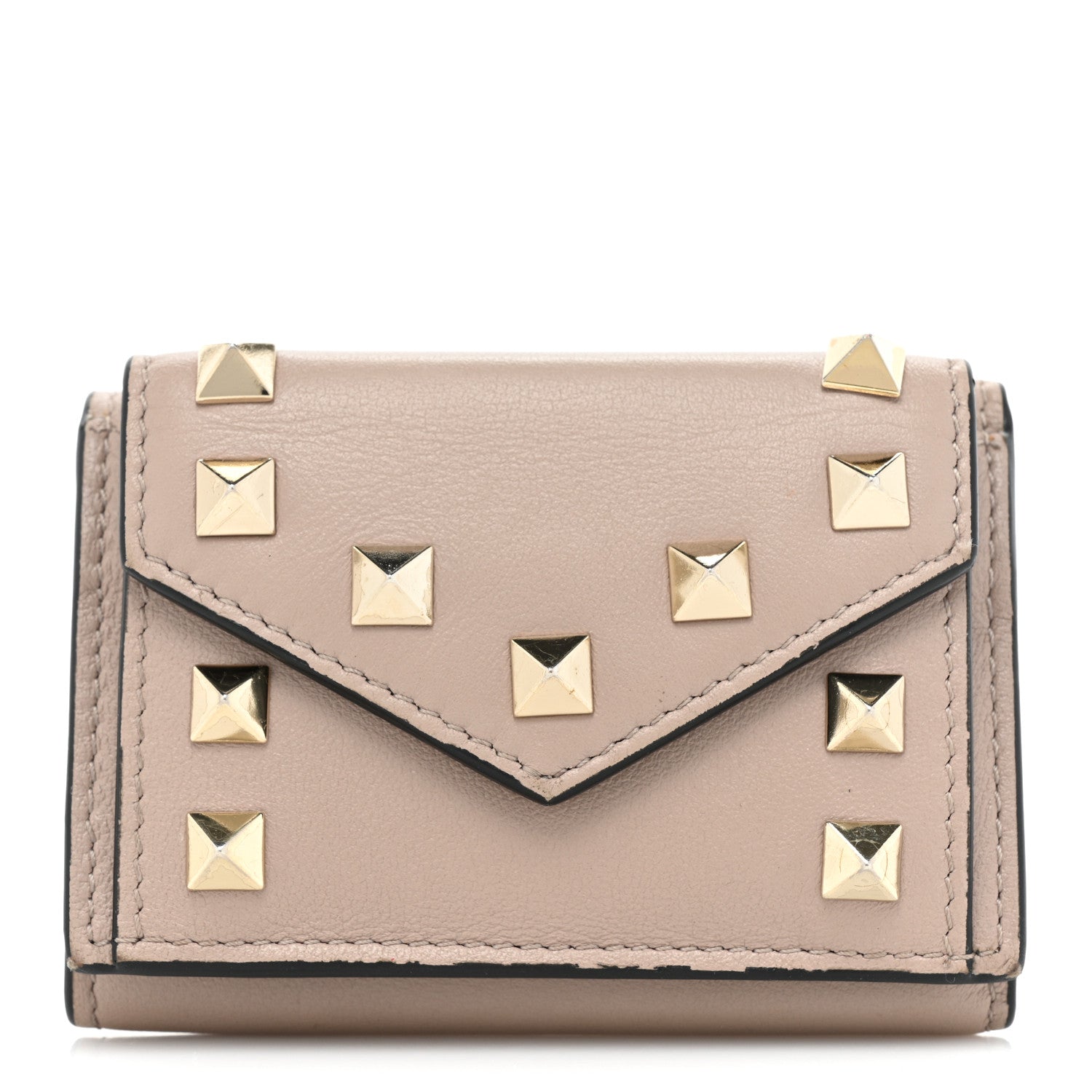 Valentino Garavani Calfskin Small Tri-Fold Rockstud Wallet Poudre 1 of 12