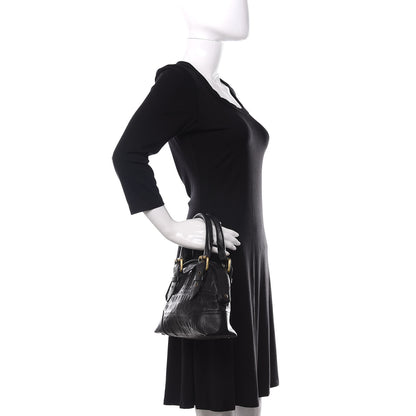 Burberry Signature Grain Calfskin Check Embossed Top Handle Bag Black 2 of 9