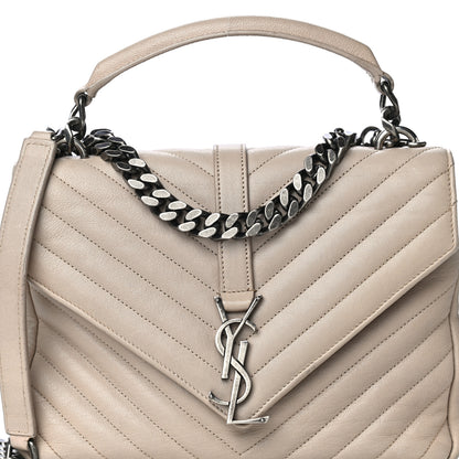 Saint Laurent Sheepskin Matelasse Chevron Monogram Medium College Bag Rose Antic 7 of 17