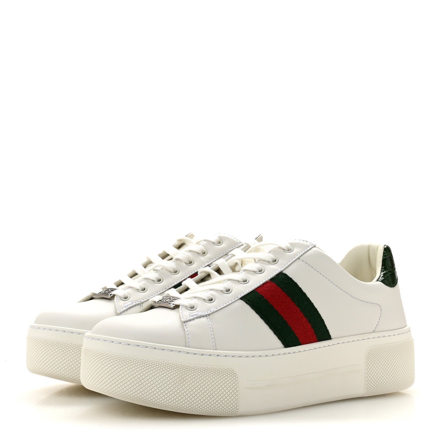 Gucci Ultralight Plume Calfskin Web Womens Ace Platform Sneakers 38.5 White 4 of 10