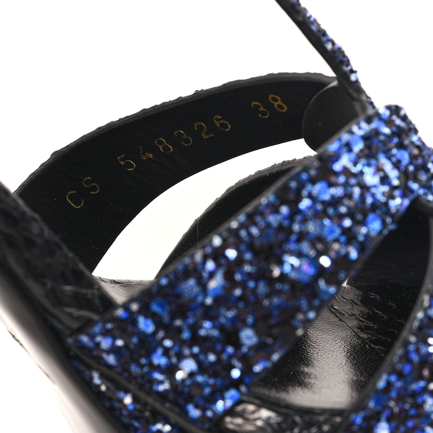 Saint Laurent Glitter Calfskin Ayers Tribute 75 Platform Sandals 38 Midnight Black Blue Royal 9 of 10