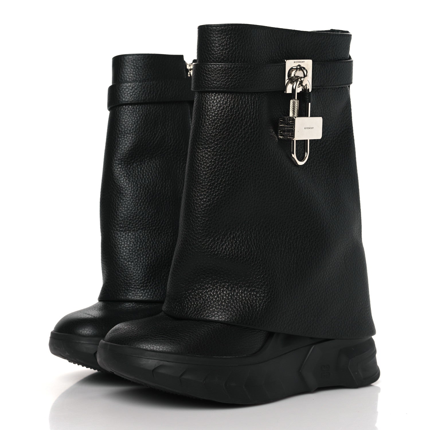 Givenchy Grained Calfskin Shark Lock Biker Ankle Boots 36 Black 3 of 8